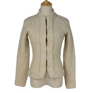 Chanel Tweed Collarless Jacket Metal Hook 03A Outerwear Collarless Jacket White